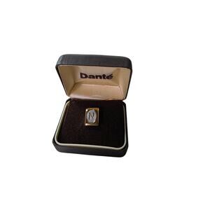 DANTE Gold Tone Monogrammed Letter "N" Brushed Gray Center Tie Tack